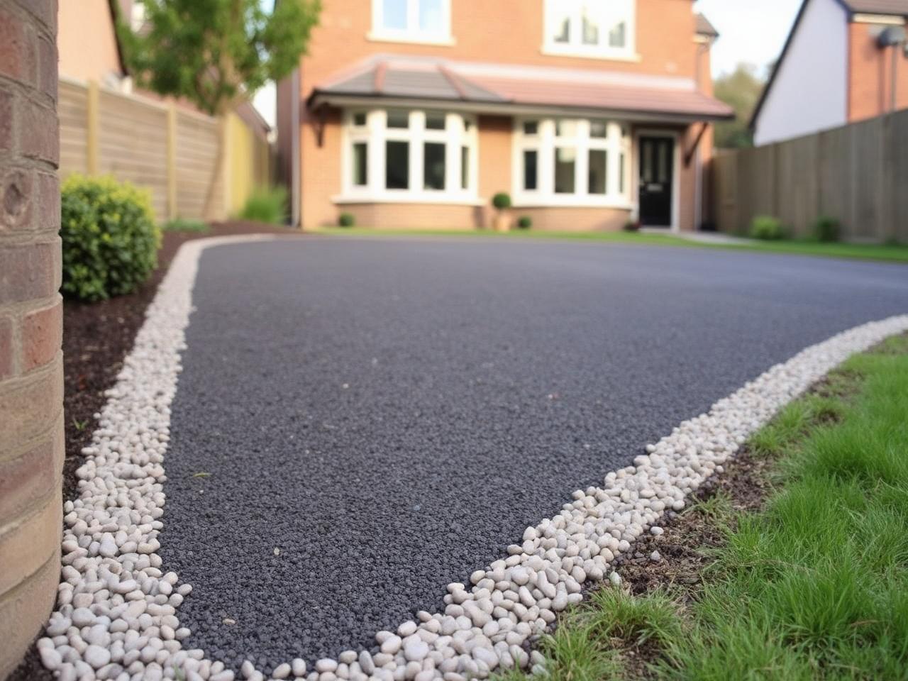 Freshly laid driveway sub-base curving toward a premium residential property