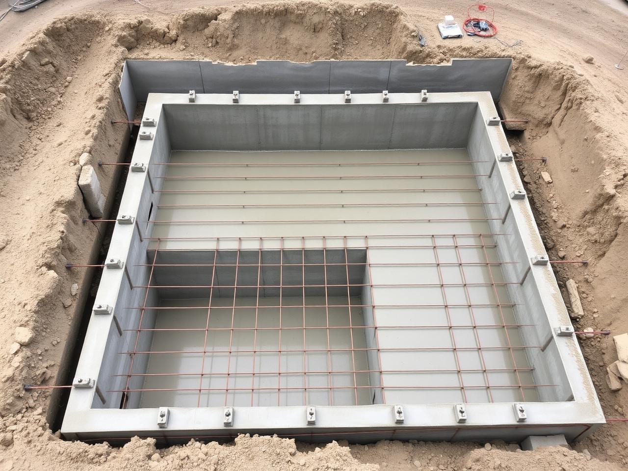 Reinforced strip foundation with rebar grid for a high-end residential extension
